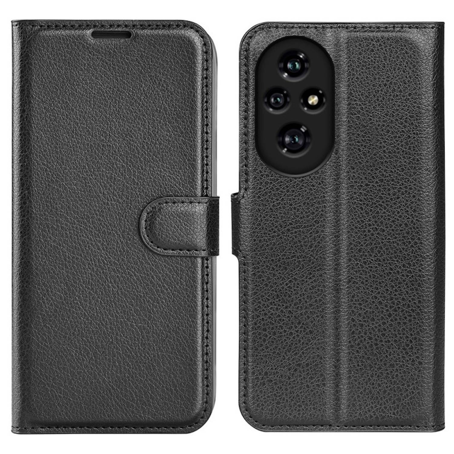 Für Honor 200 Pro Kunst-Leder Book Wallet Schutz Tasche Hülle Schwarz