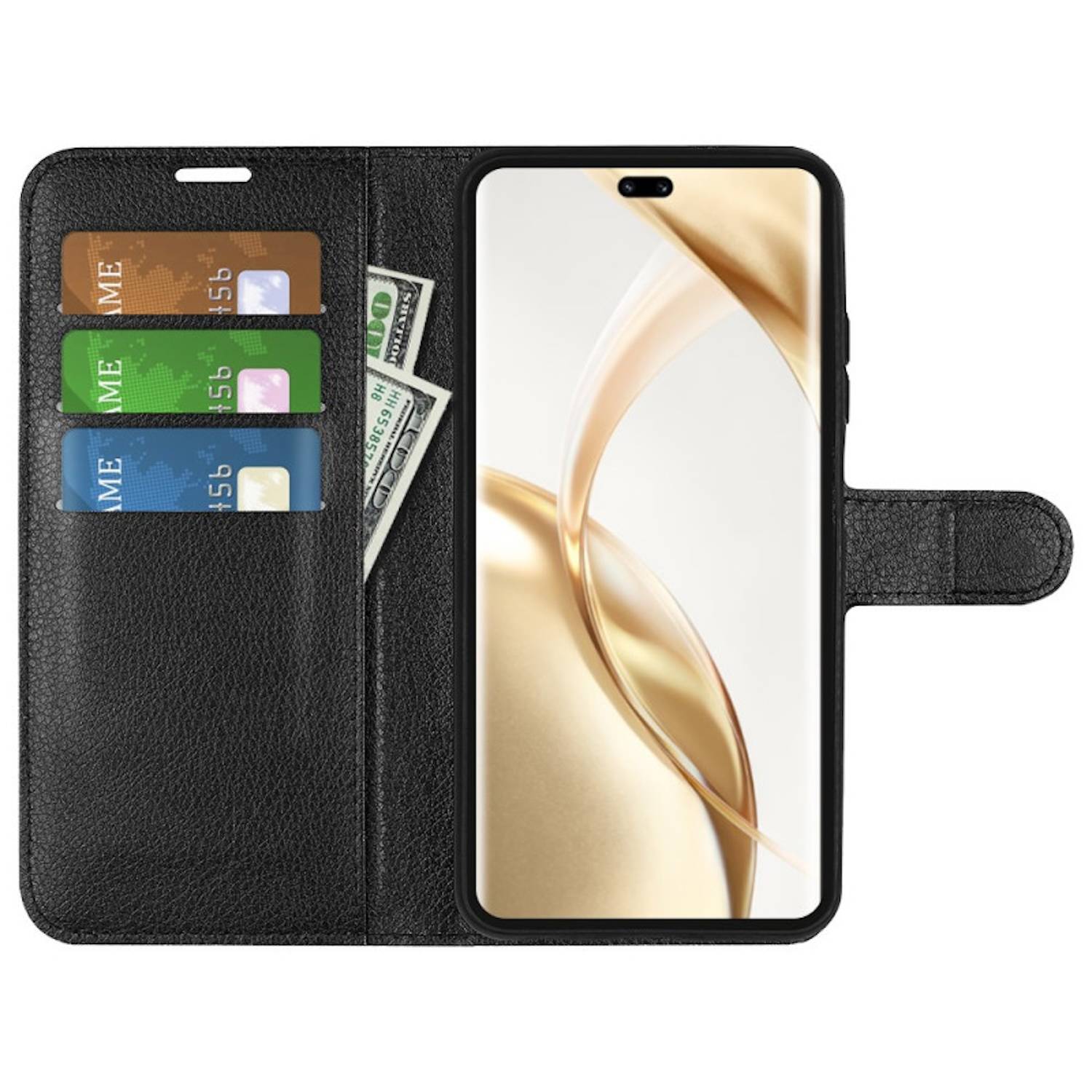 Für Honor 200 Pro Kunst-Leder Book Wallet Schutz Tasche Hülle Schwarz