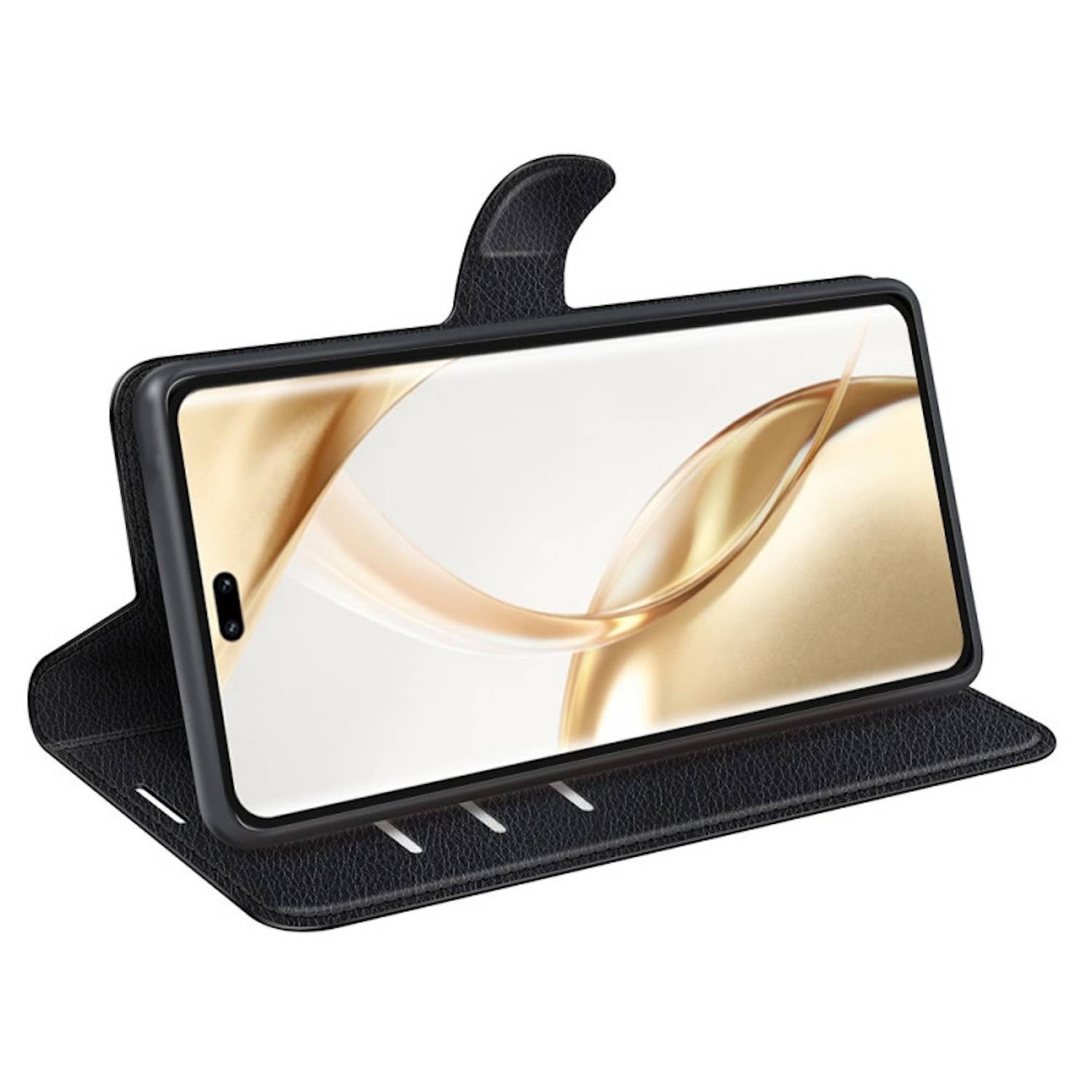 Für Honor 200 Pro Kunst-Leder Book Wallet Schutz Tasche Hülle Schwarz