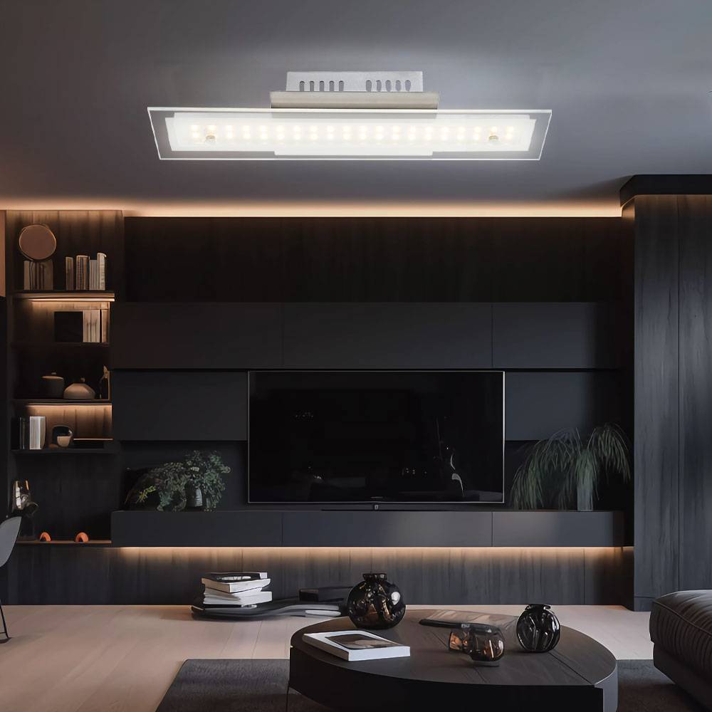 Deckenlampe Wohnzimmerleuchte Esszimmerlampe Deckenleuchte Schlafzimmerleuchte Flurlampe, Metall Glas Chrom weiß, 1x LED 8W 590Lm 3000K warmweiß,