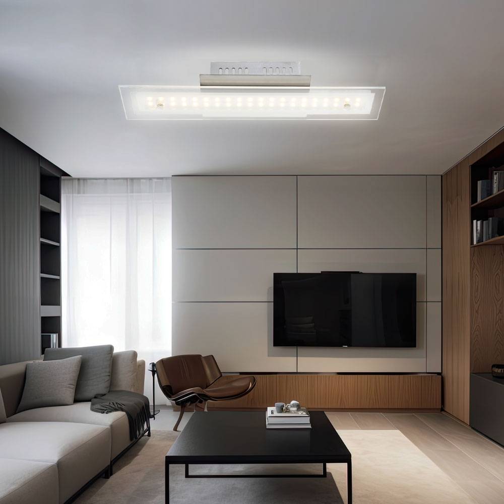 Deckenlampe Wohnzimmerleuchte Esszimmerlampe Deckenleuchte Schlafzimmerleuchte Flurlampe, Metall Glas Chrom weiß, 1x LED 8W 590Lm 3000K warmweiß,