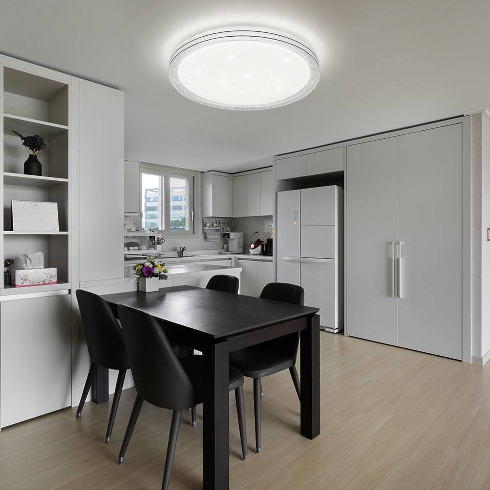 Deckenleuchte Sterneneffekt Kristallleuchte LED Deckenlampe Wohnzimmerleuchte, Metall klar opal weiß, 24W 1560Lm warmweiß, DxH 49,5x7,5 cm