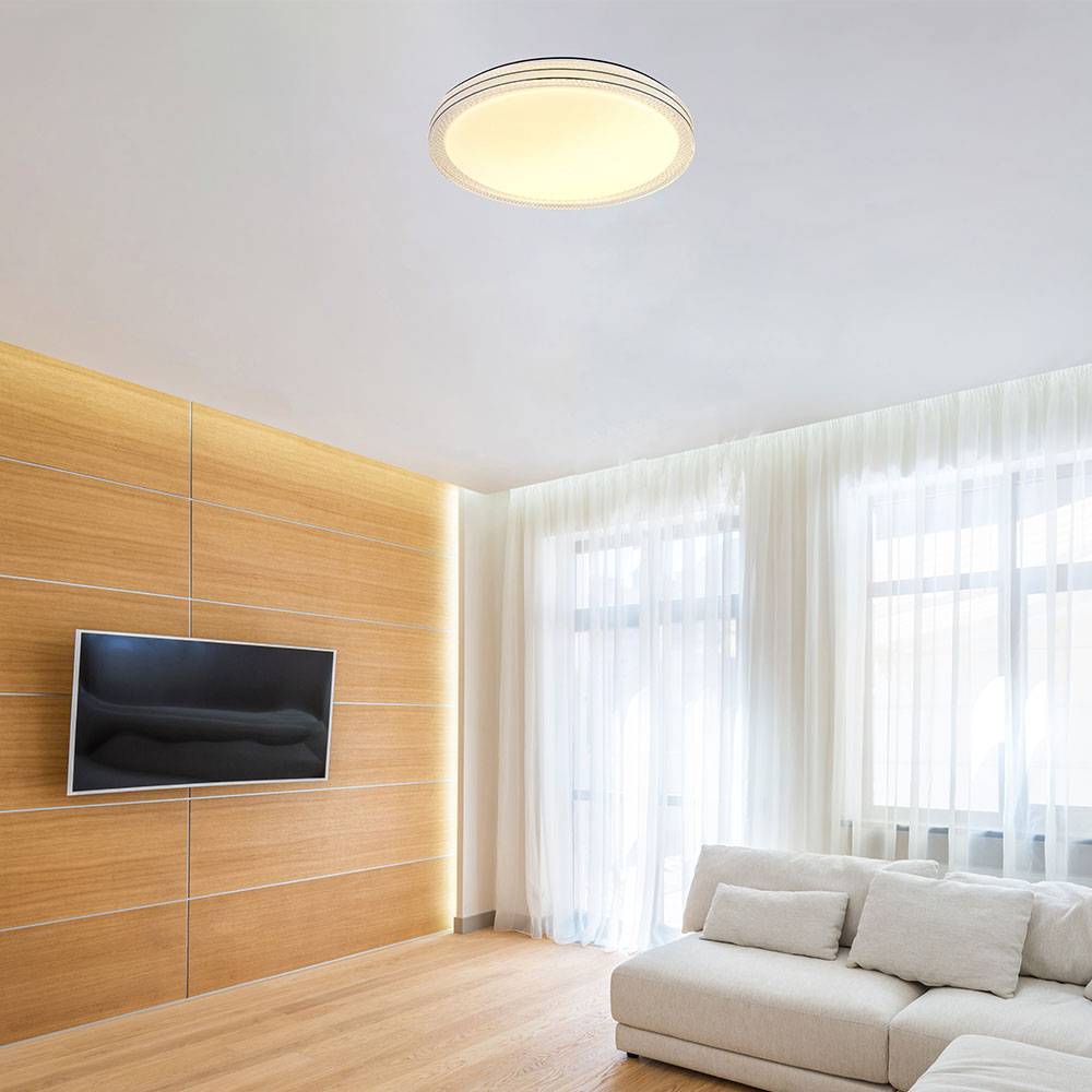 Deckenleuchte Sterneneffekt Kristallleuchte LED Deckenlampe Wohnzimmerleuchte, Metall klar opal weiß, 24W 1560Lm warmweiß, DxH 49,5x7,5 cm