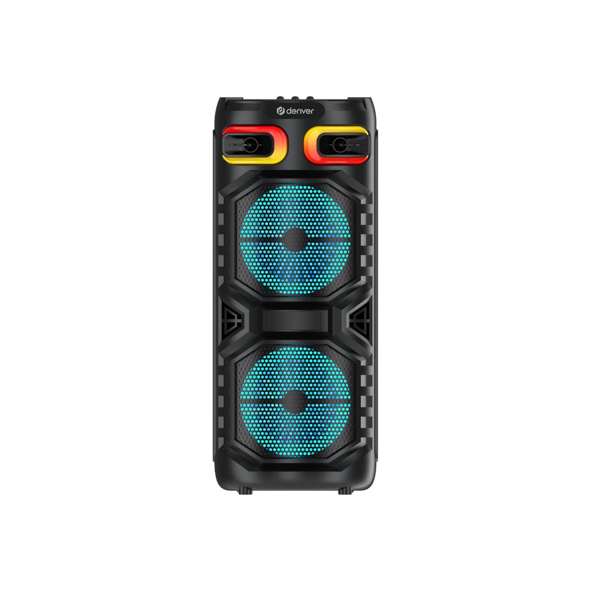 Denver BPS-355 - Bluetooth Party Lautsprecher 160W RGB LED Ringlicht TWS Stereo Mikrofoneingang 2400mAh Akku Outdoor