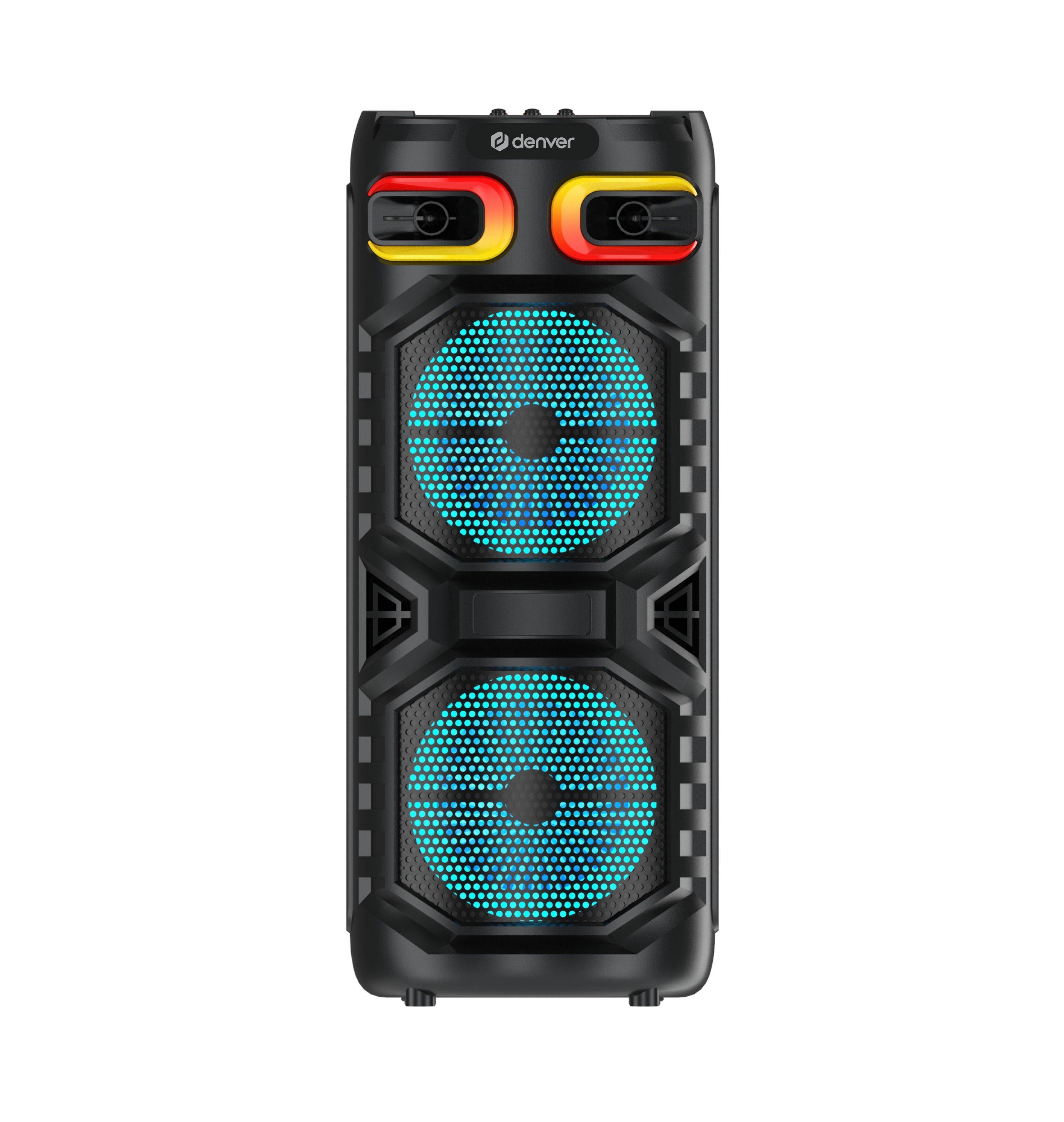 Denver BPS-355 - Bluetooth Party Lautsprecher 160W RGB LED Ringlicht TWS Stereo Mikrofoneingang 2400mAh Akku Outdoor