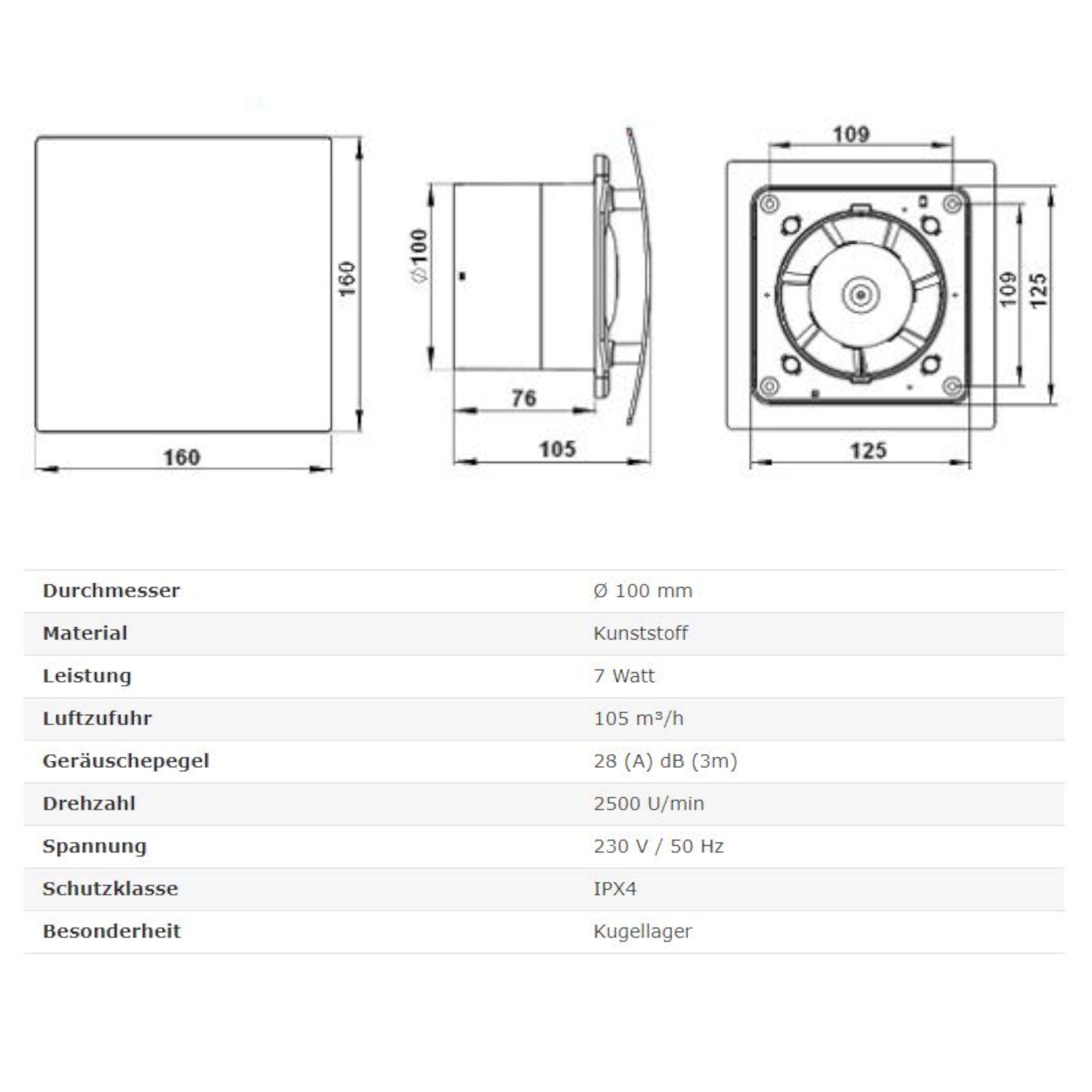 Badlüfter Lüfter Badventilator Wohnraumlüfter Wandlüfter Wandventilator Ø 100 mm Standard creme weiß / gold