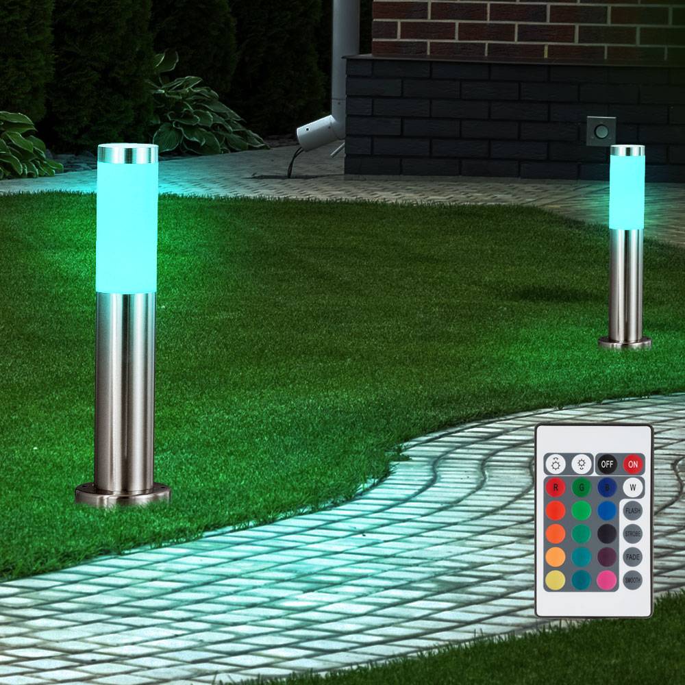 Außenstehlampe dimmbar mit Fernbedienung LED Sockellampe Gartenleuchte, RGB Farbwechsel, 8,5W 806lm warmweiß, DxH 7,8x45 cm, 2er Set