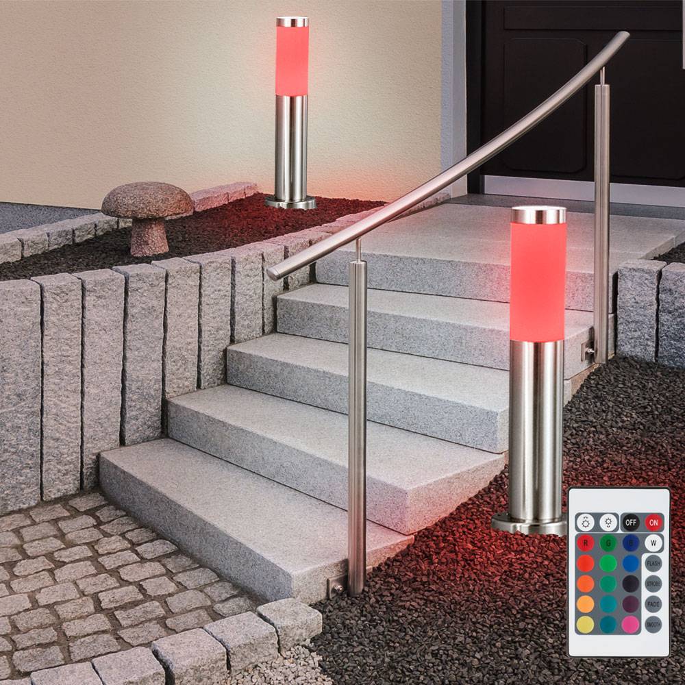Außenstehlampe dimmbar mit Fernbedienung LED Sockellampe Gartenleuchte, RGB Farbwechsel, 8,5W 806lm warmweiß, DxH 7,8x45 cm, 2er Set