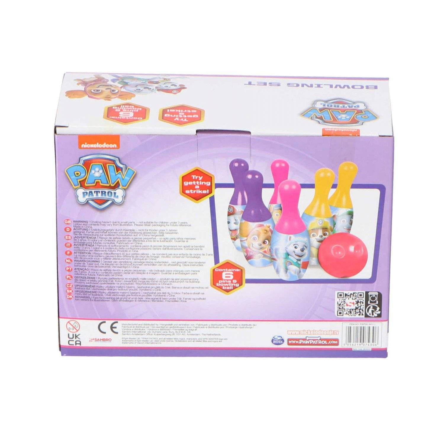 Paw Patrol Bowling set Outdoor-Spielzeug für Kinder 6 Pins und eine Bowlingkugel