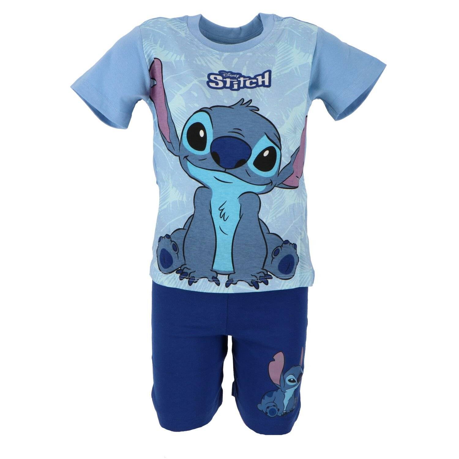 Lilo & Stitch Shortama Atmungsaktiver Kurzarm-Schlafanzug für Kinder, 100% Baumwolle 8 Jahre Blau