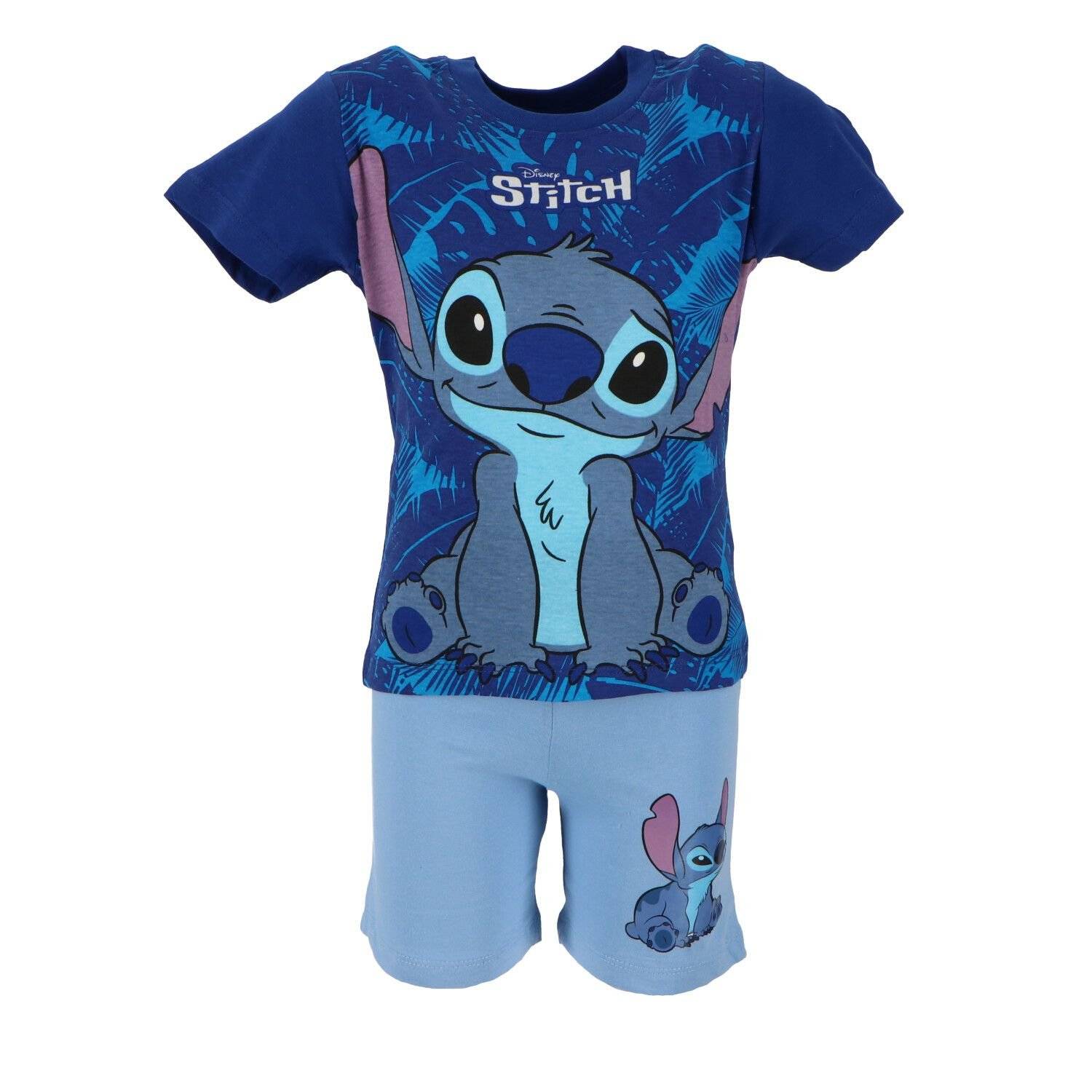 Lilo & Stitch Shortama Atmungsaktiver Kurzarm-Schlafanzug für Kinder, 100% Baumwolle 6 Jahre Dunkelblau