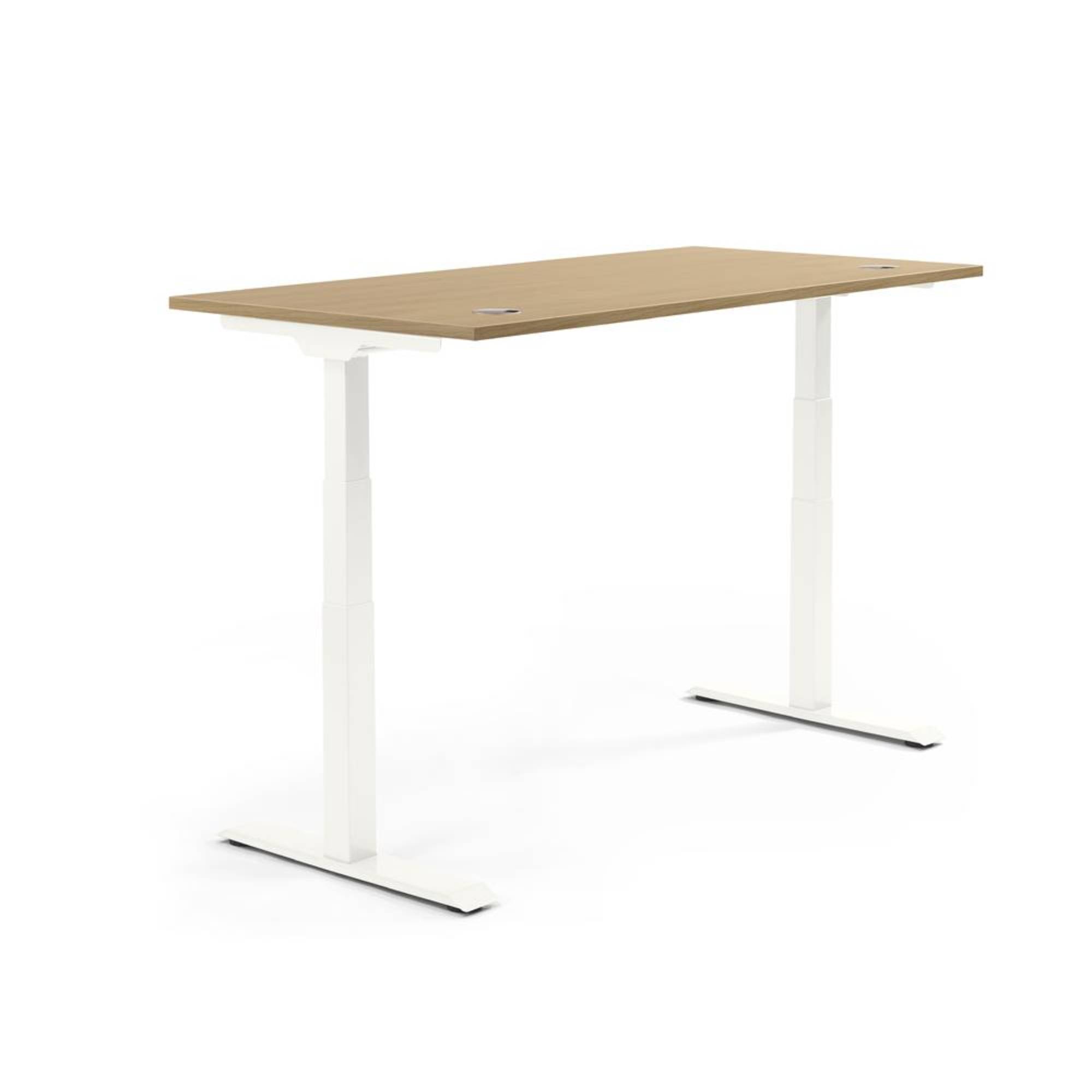 Schreibtisch 1600x605-1255x800mm Platte Eiche hell Gestell ws