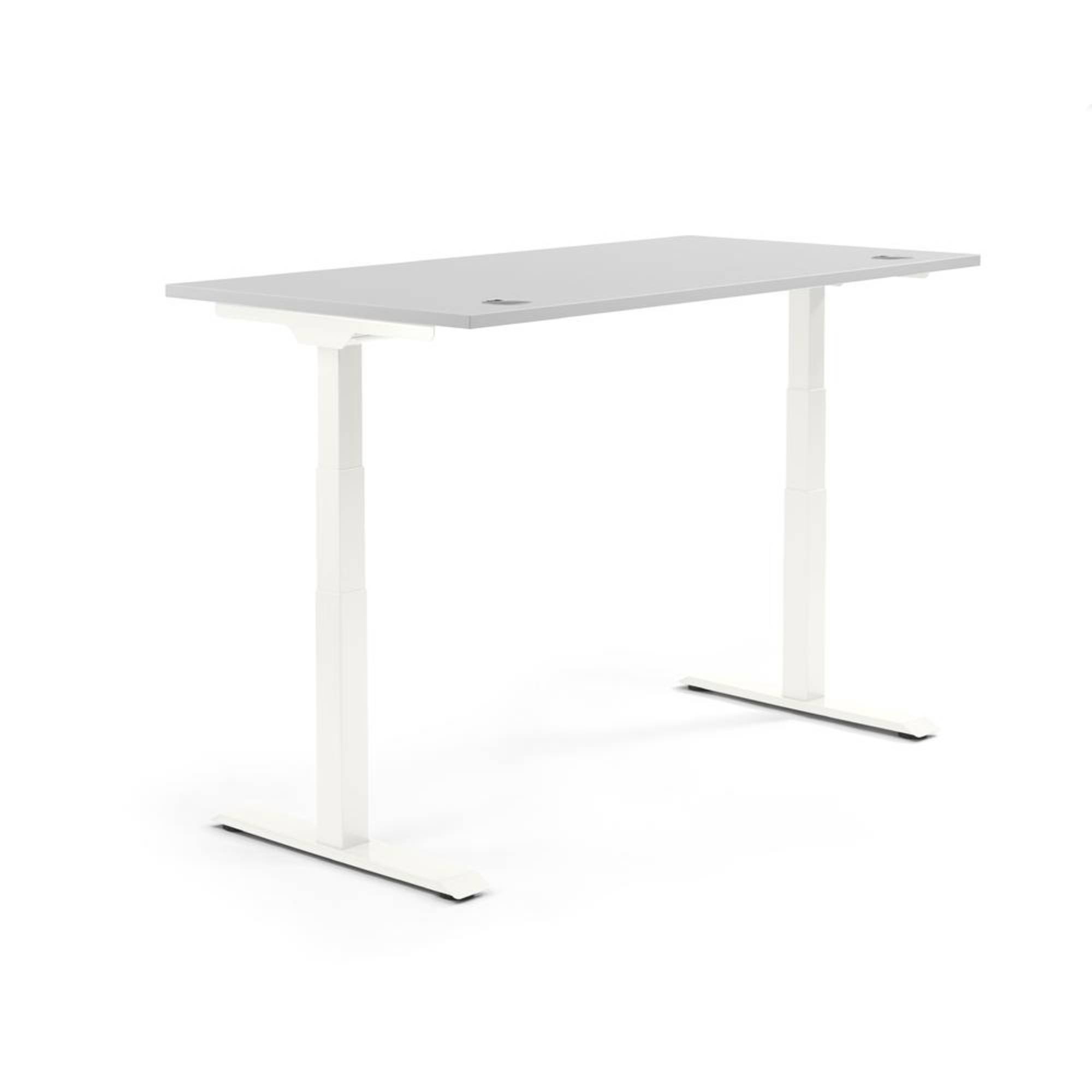 Schreibtisch 1600x605-1255x800mm Platte lichtgrau Gestell weiß