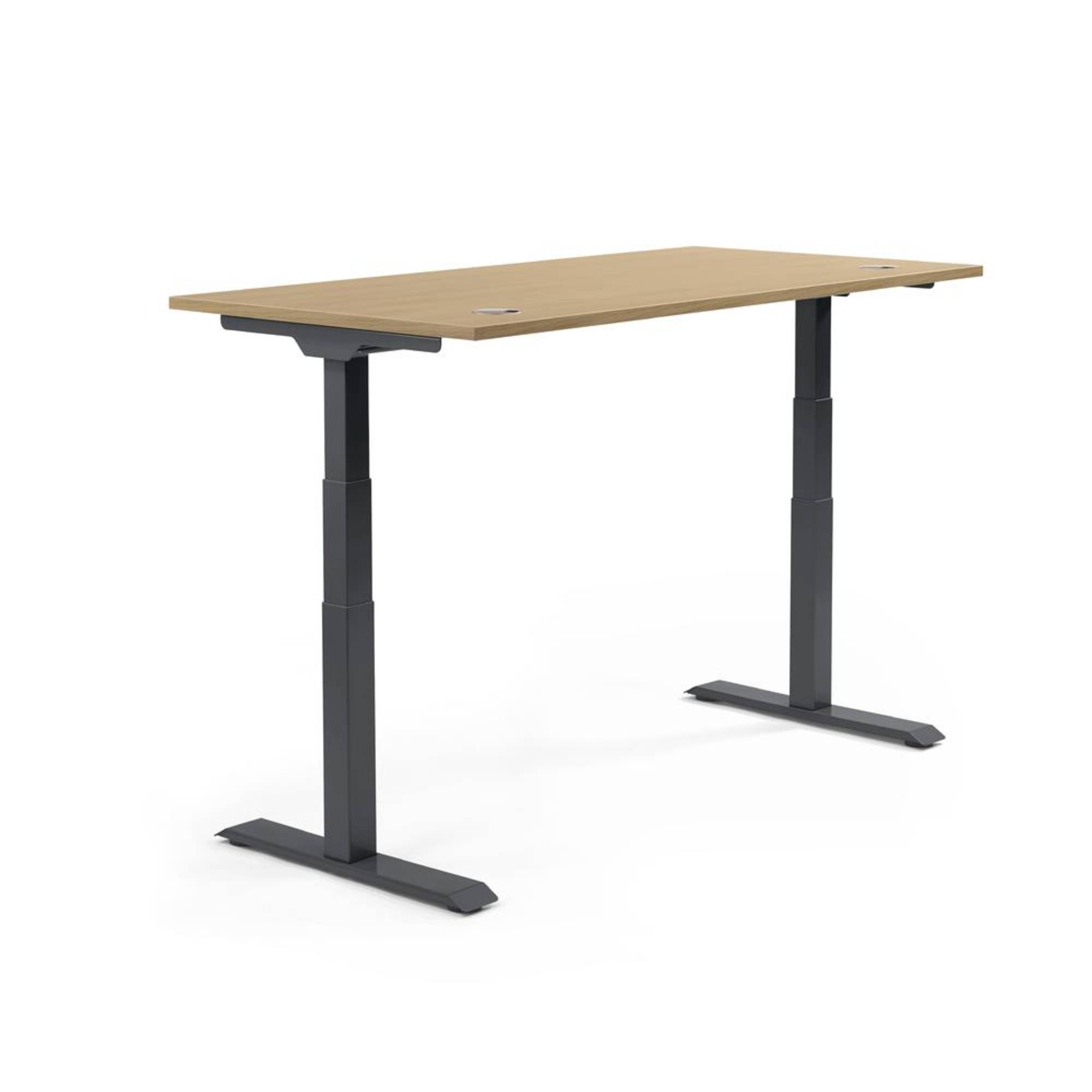 Schreibtisch 1800x605-1255x800mm Platte Eiche hell Gestell sw