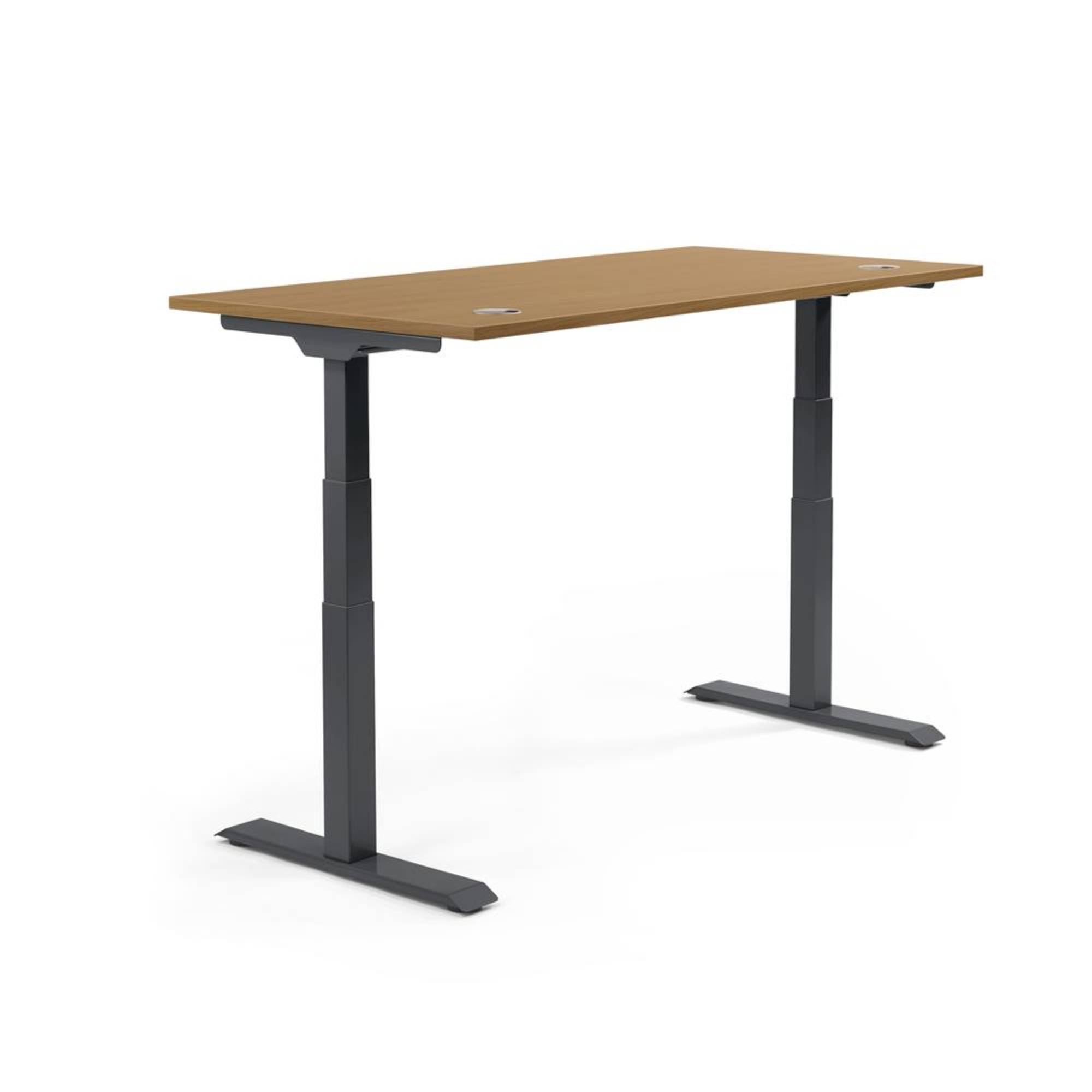 Schreibtisch 2000x605-1255x800mm Platte Nuss Gestell schwarz