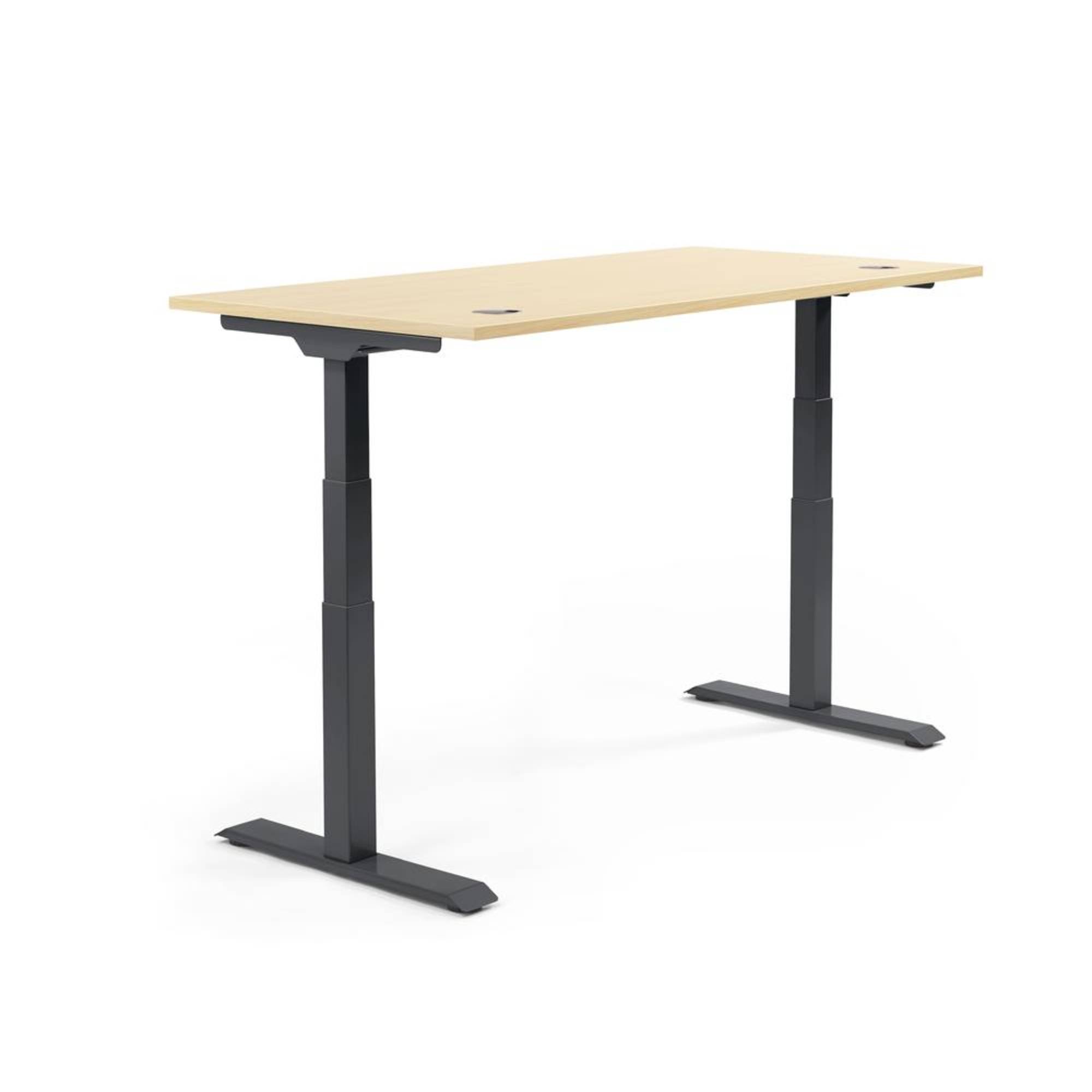 Schreibtisch 1600x605-1255x800mm Platte Ahorn Gestell sw