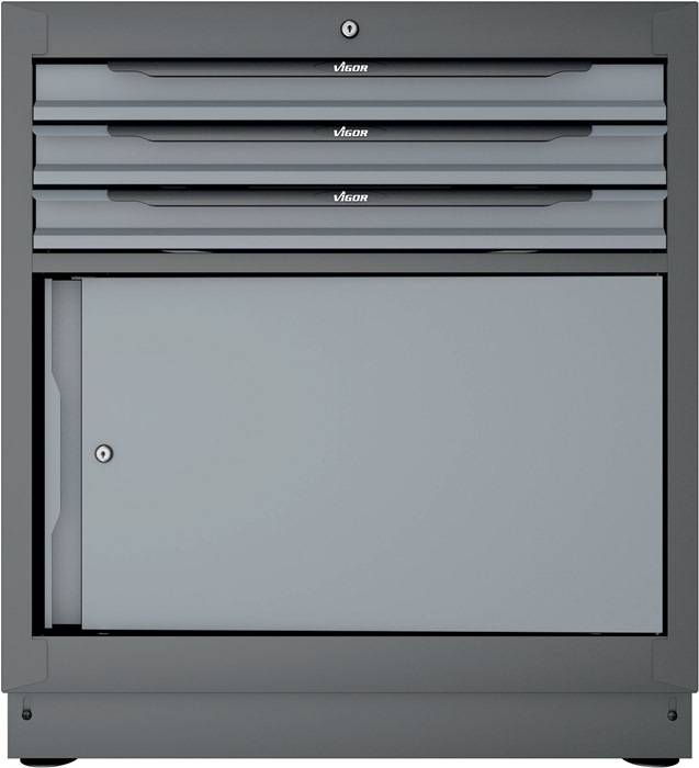 Schubladenschrank V6000-030XL H953xB500xT861mm RAL 9005/RAL 7005 3 Schubl.VIGOR