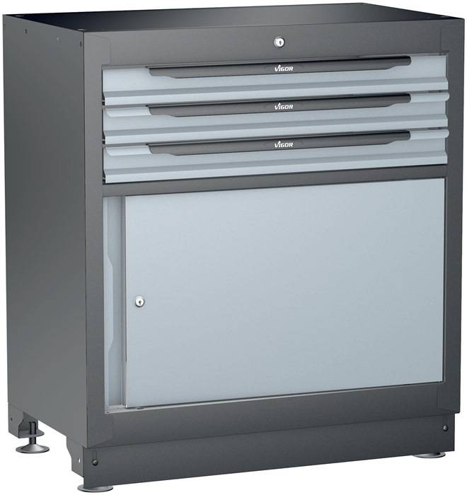 Schubladenschrank V6000-030XL H953xB500xT861mm RAL 9005/RAL 7005 3 Schubl.VIGOR