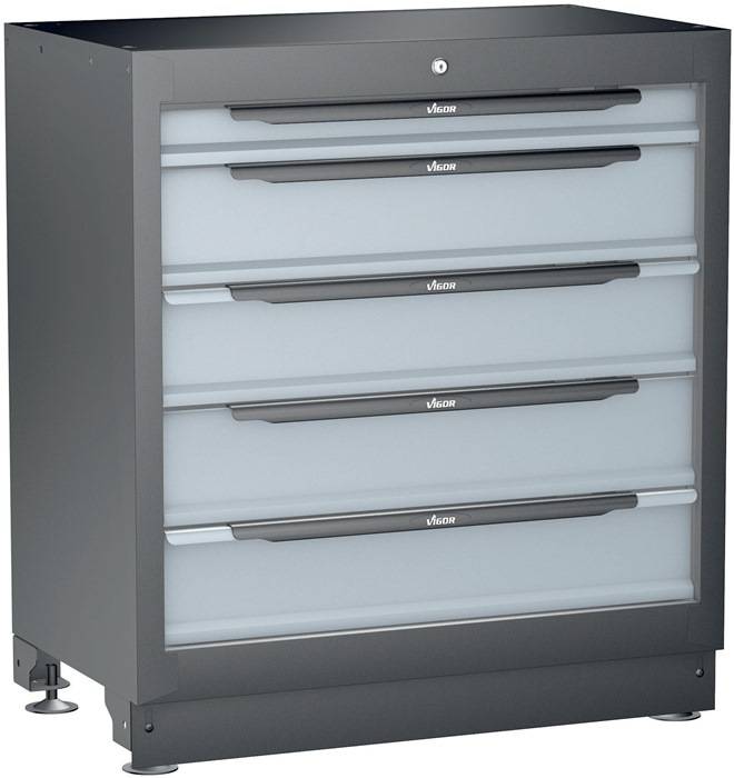 Schubladenschrank V6000-031XL H953xB500xT861mm RAL 9005/RAL 7005 5 Schubl.VIGOR