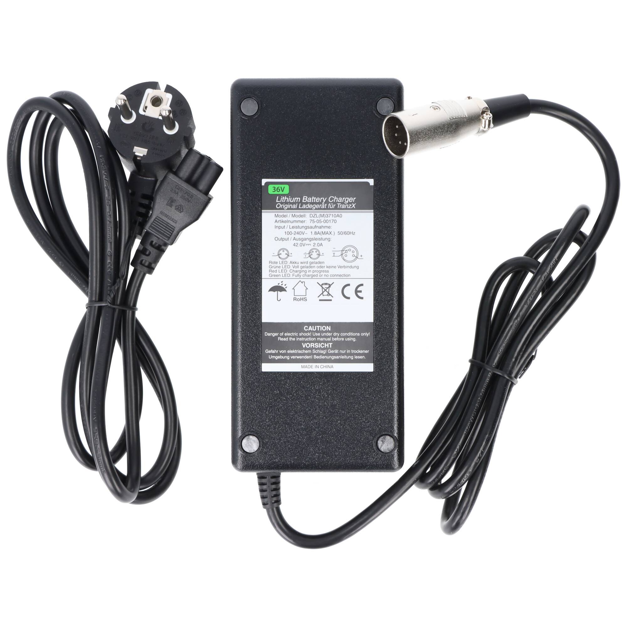 E-Bike Ladegerät TranzX Ladegerät 36V CH-02 von MARATRON - 42,0V/2,0A