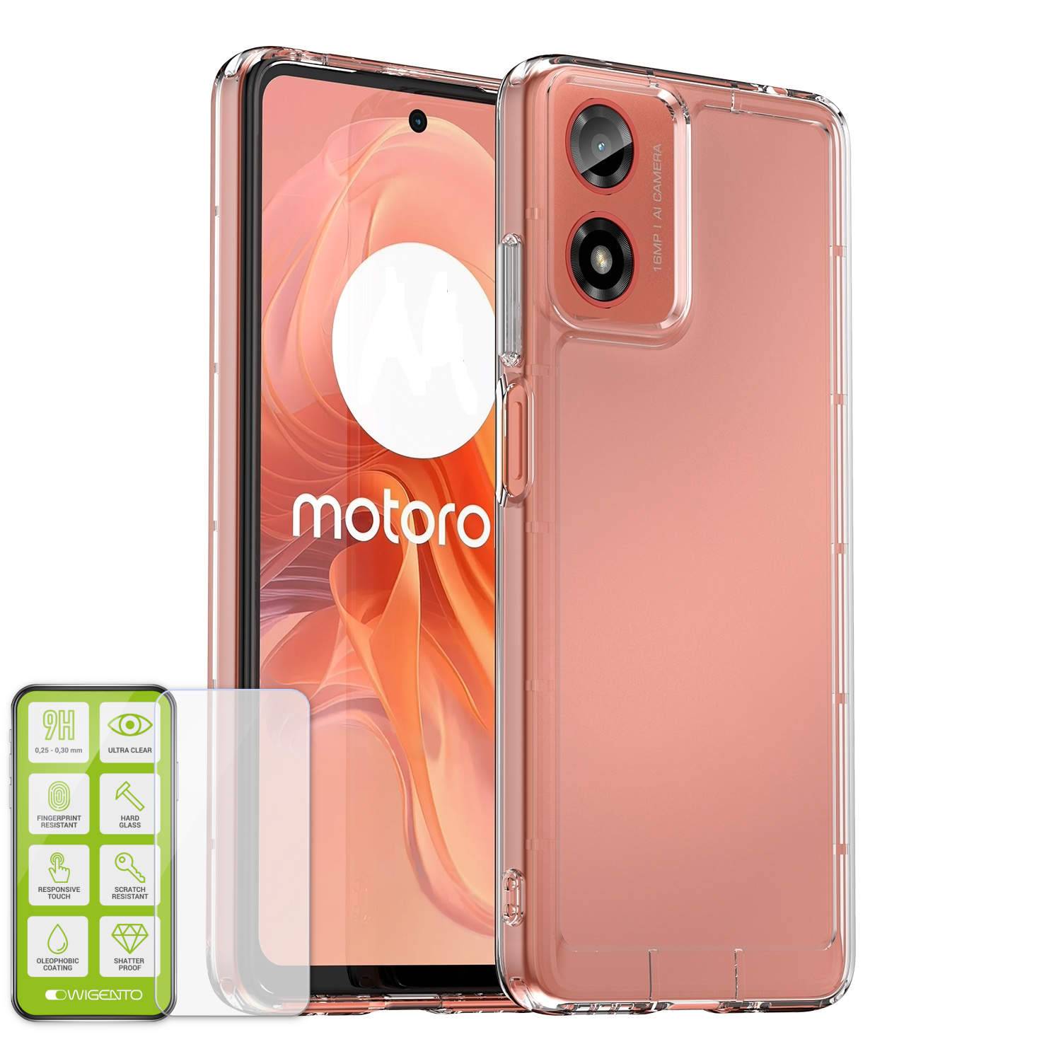 Für Motorola Moto E14 / G04 G04S 4G / G24 4G Silikon TPU Hülle + Glas