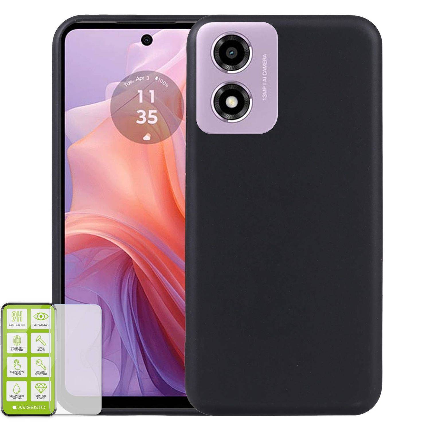 Für Motorola Moto E14 / G04 G04S 4G / G24 4G Silikon TPU Hülle + Glas