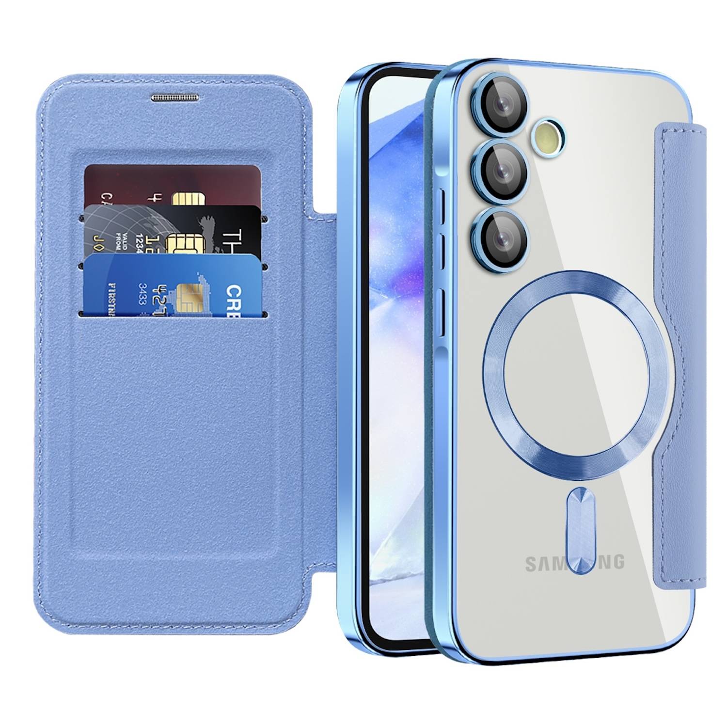 Für Samsung Galaxy A55 360 Grad Full Magsafe Anti Datenklau Hellblau