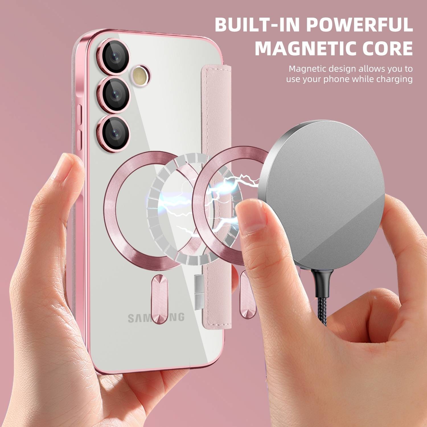 Für Samsung Galaxy A55 360 Grad Full Magsafe Anti Datenklau Hülle Rosa