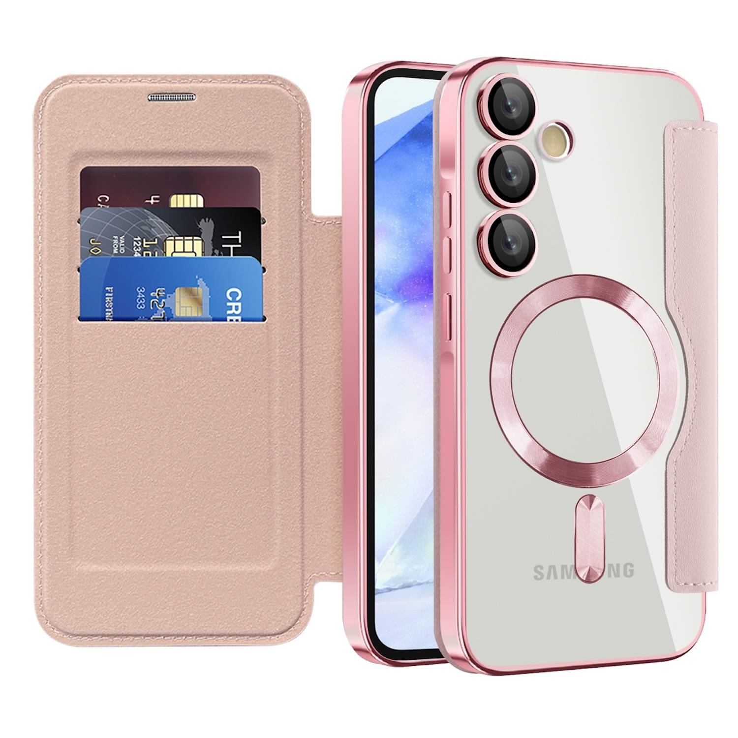 Für Samsung Galaxy A55 360 Grad Full Magsafe Anti Datenklau Hülle Rosa