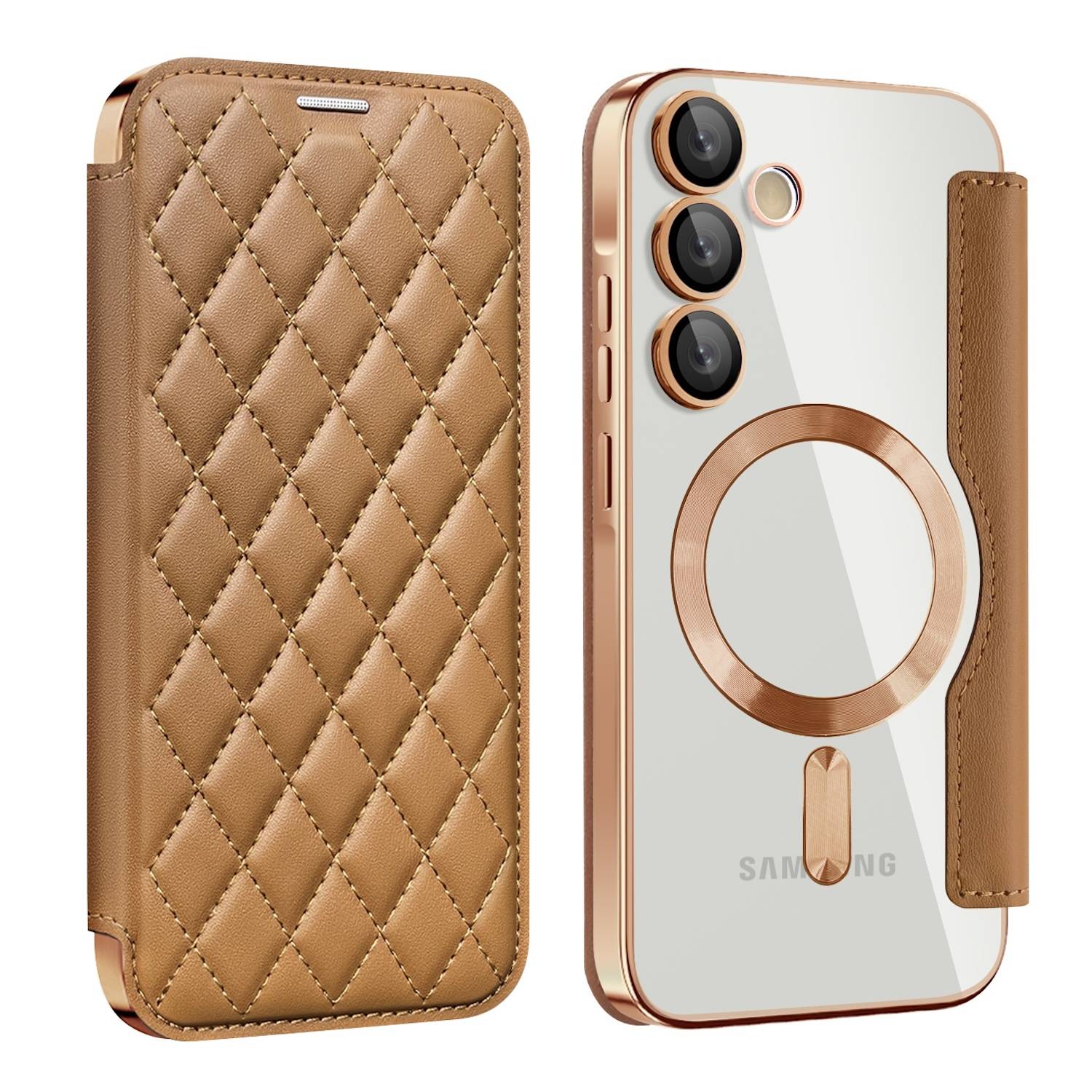 Für Samsung Galaxy A55 360 Grad Full Magsafe Anti Datenklau Case Braun