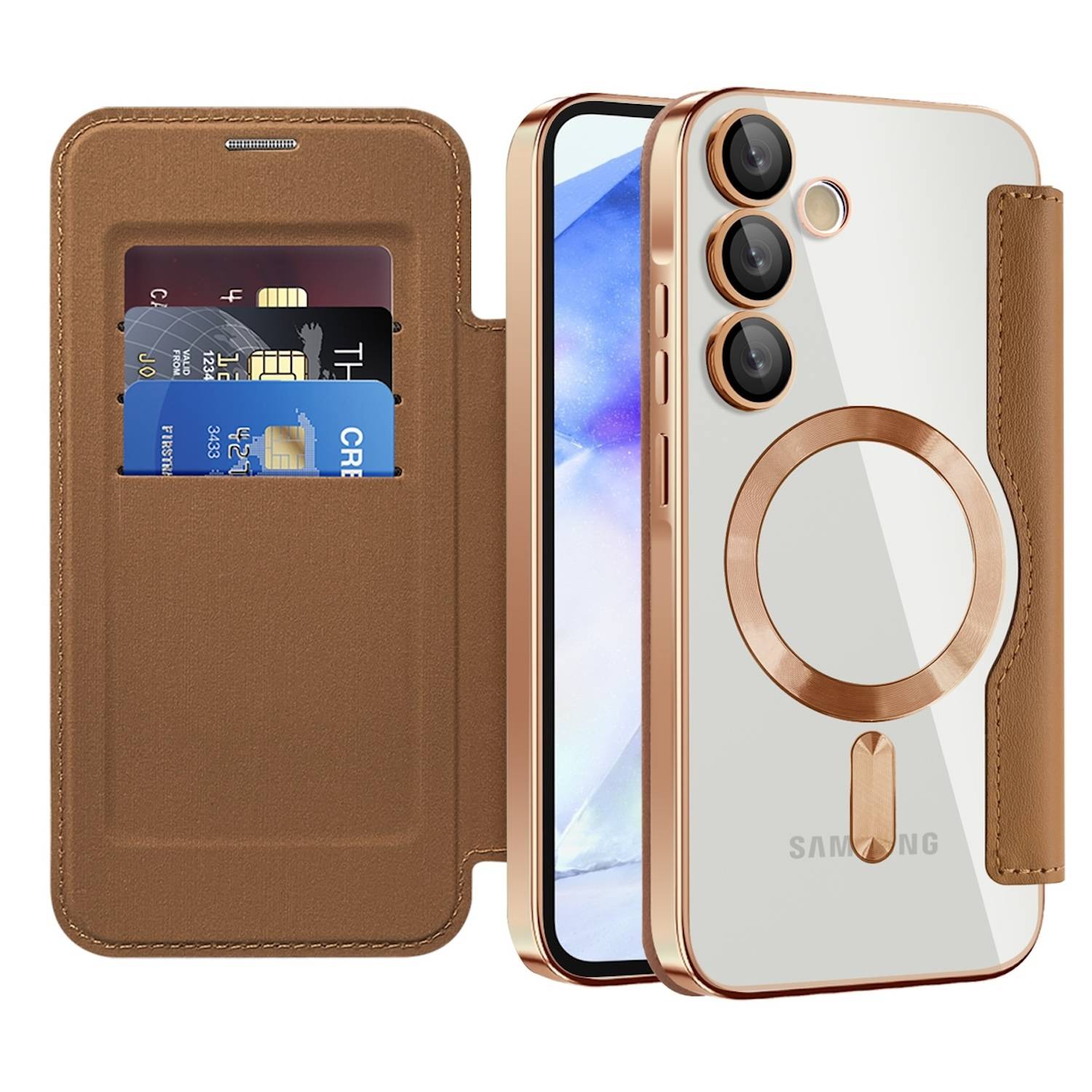 Für Samsung Galaxy A55 360 Grad Full Magsafe Anti Datenklau Case Braun