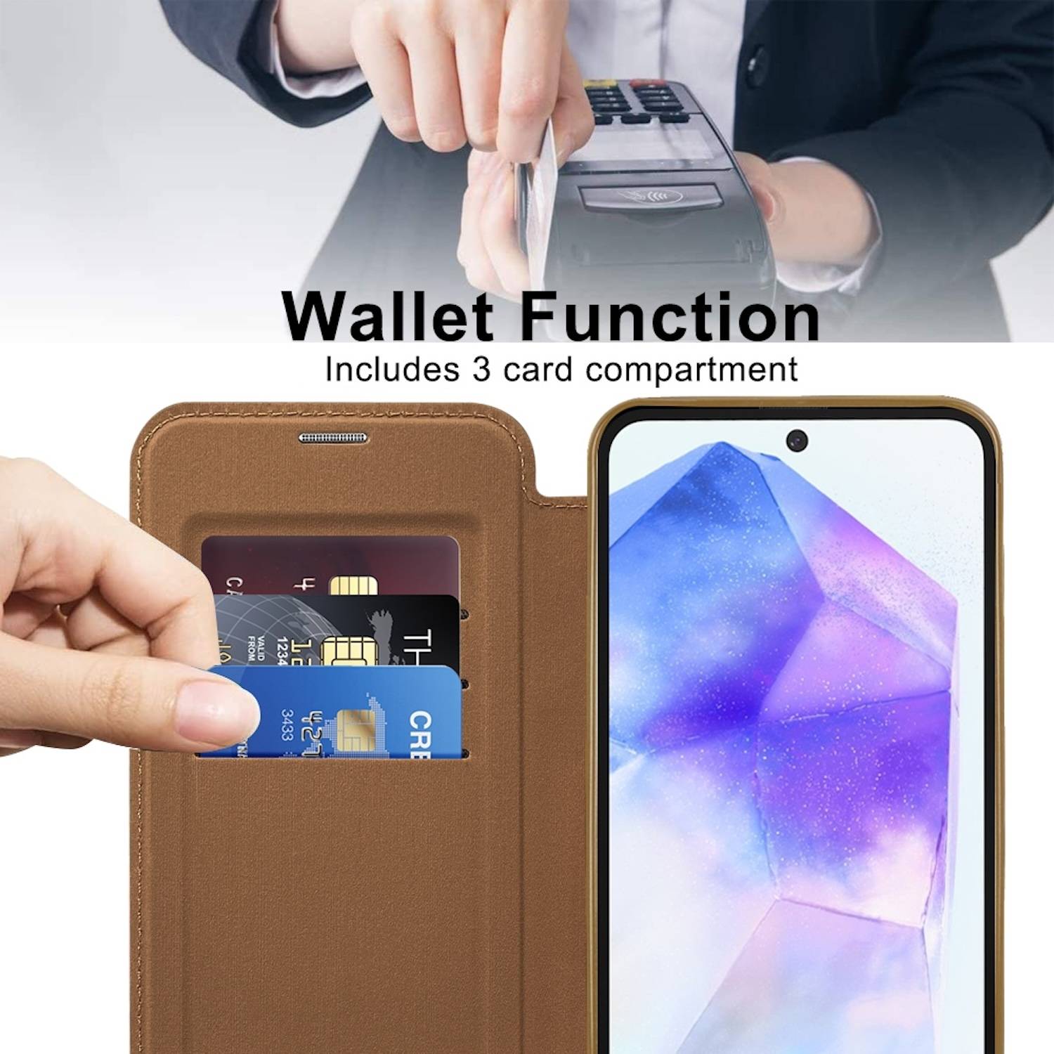 Für Samsung Galaxy A55 360 Grad Full Magsafe Anti Datenklau Case Braun