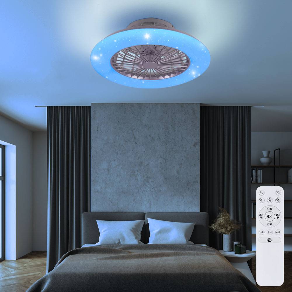 Deckenventilator mit Beleuchtung und Fernbedienung leise Deckenleuchte mit Ventilator und RGB Farbwechsler, Dimmbar CCT Nachtlicht Timer, 30 Watt