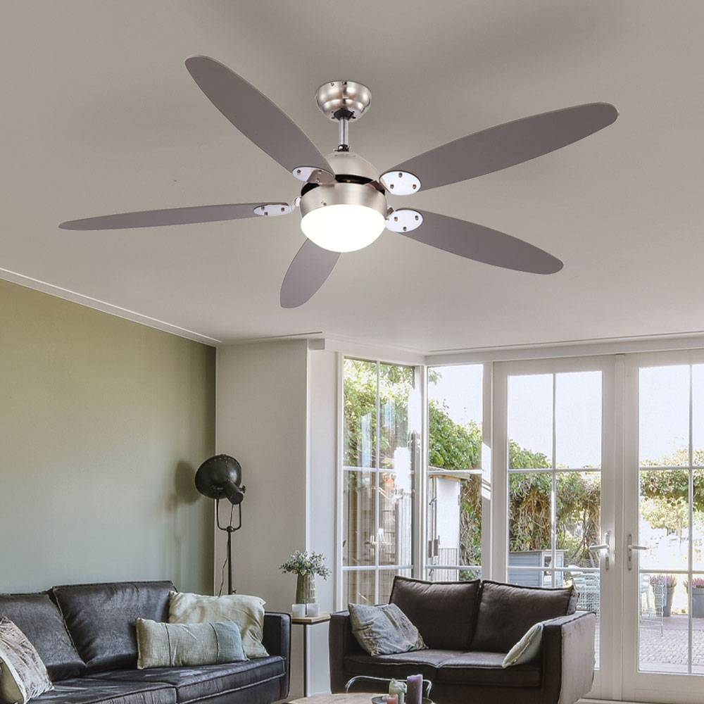 Deckenventilator mit Beleuchtung Sommer Winter Deckenventilator mit Zugschalter, Flügel wendbar braun graphit 3 Geschindigkeitsstufen, 1x E14, DxH