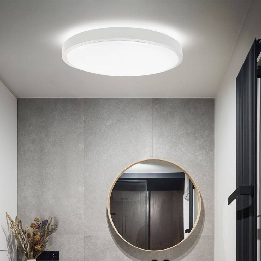 Deckenlampe Badezimmerleuchte Wohnzimmerlampe Deckenleuchte Flurlampe rund, Kunststoff weiß IP44, 1x LED 18W 1830Lm 4000K neutralweiß, D 25 cm