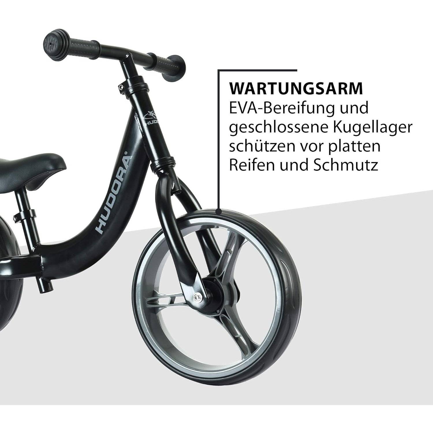 HUDORA Laufrad Classic | Kinder-Laufrad mit extra breiten 12 Zoll Rädern | Lauflernrad ab 3 Jahre |Schwarz