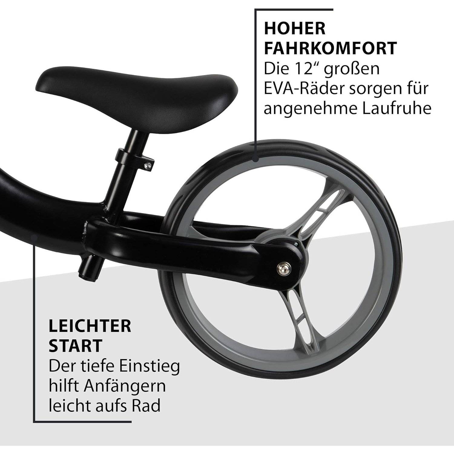 HUDORA Laufrad Classic | Kinder-Laufrad mit extra breiten 12 Zoll Rädern | Lauflernrad ab 3 Jahre |Schwarz