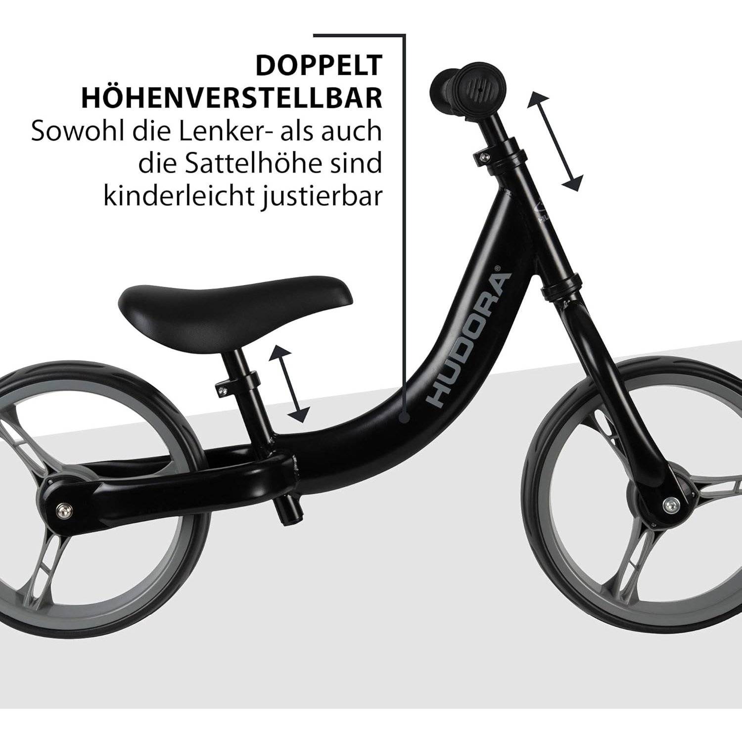 HUDORA Laufrad Classic | Kinder-Laufrad mit extra breiten 12 Zoll Rädern | Lauflernrad ab 3 Jahre |Schwarz