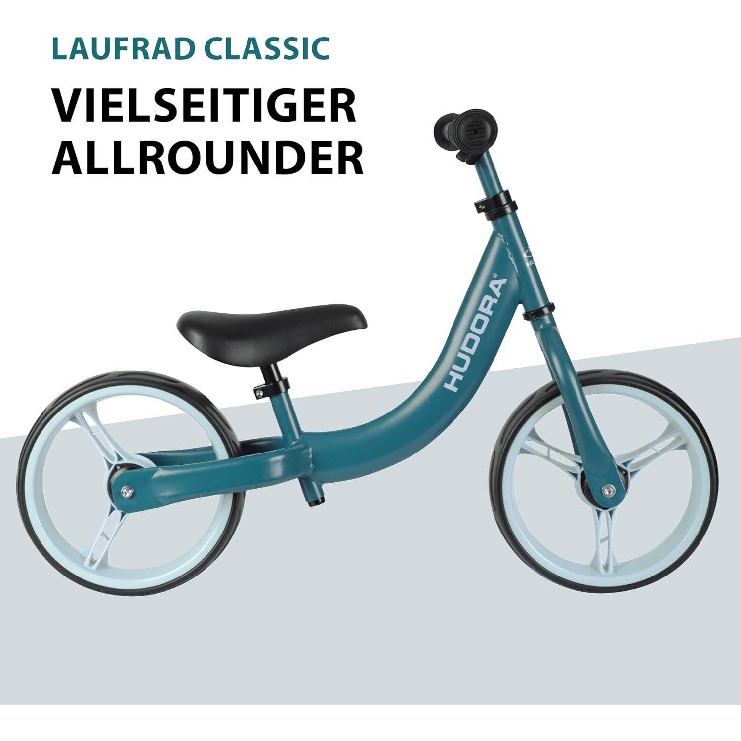 HUDORA Laufrad Classic | Kinder-Laufrad mit extra breiten 12 Zoll Rädern | Lauflernrad ab 3 Jahre |Blau