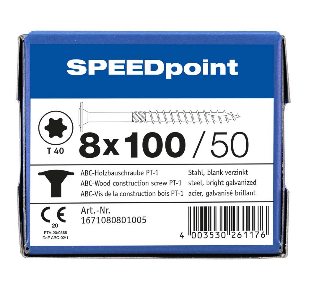 Spax Speedpoint Holzbauschraube Tellerkopf TX 8x100 Verzinkt Teilgew. Tellerkopf
