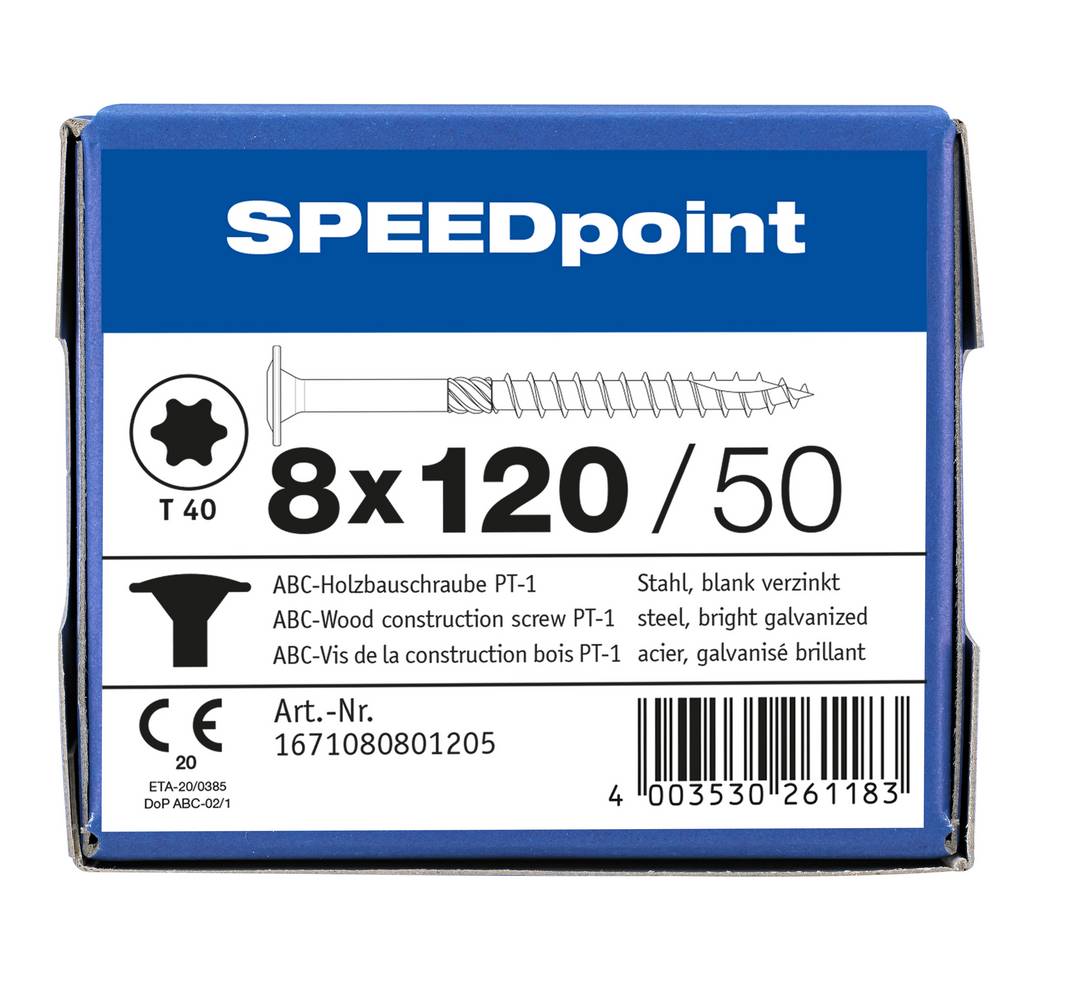 Spax Speedpoint Holzbauschraube Tellerkopf TX 8x120 Verzinkt Teilgew. Tellerkopf
