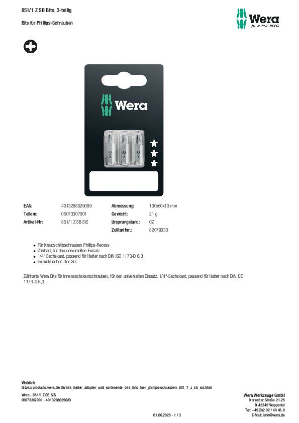 Wera 851/1 Z SB Bits
