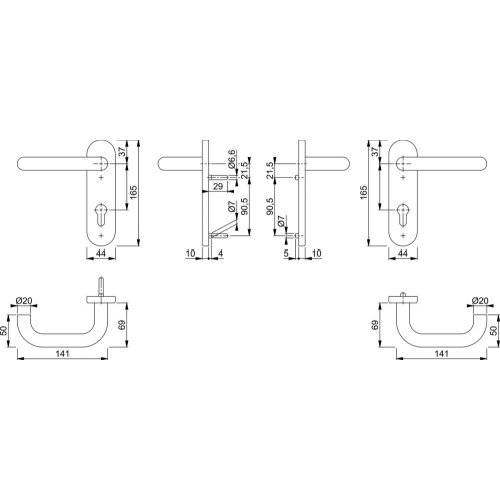 Hoppe Wechselgarnitur Paris FS-E58/353KH/138, KS, PZ72/9, F69, TS 40-65