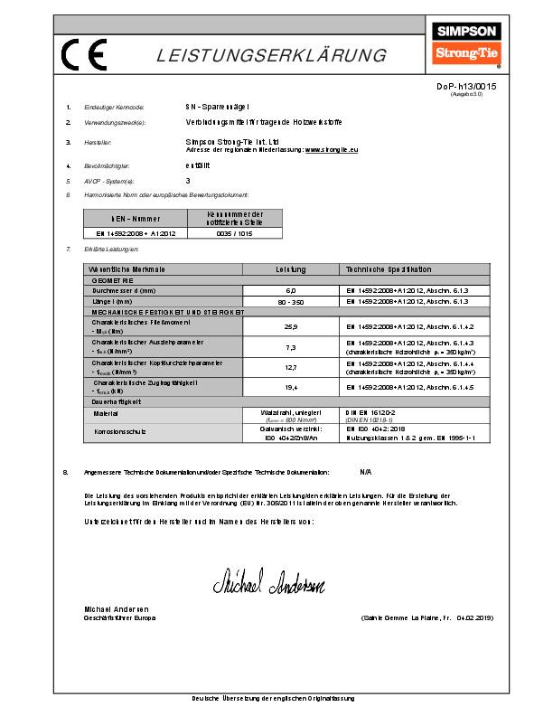 Simpson Sparrennagel SN 6.0x260