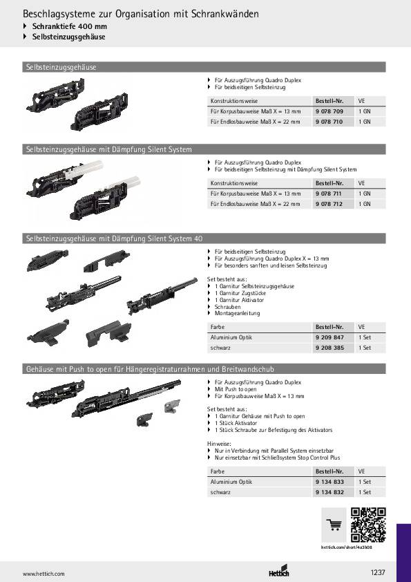 Set Selbsteinzugsgehäuse Control Silent System für Endlosbauweise