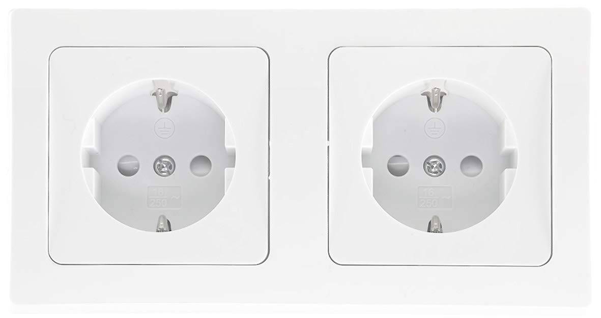 Delphi 2-fach Steckdose Unterputz 2x Schutzkontakt-Steckdosen mit Rahmen UP Einbau - Doppelsteckdose Anschluss Steckklemme Weiß