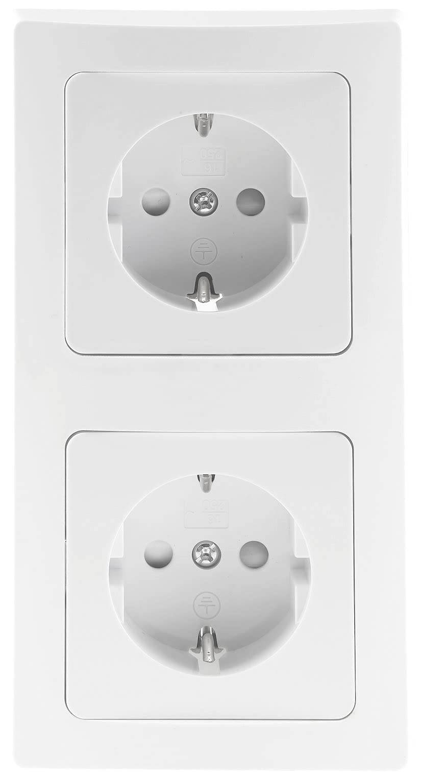 Delphi 2-fach Steckdose Unterputz 2x Schutzkontakt-Steckdosen mit Rahmen UP Einbau - Doppelsteckdose Anschluss Steckklemme Weiß