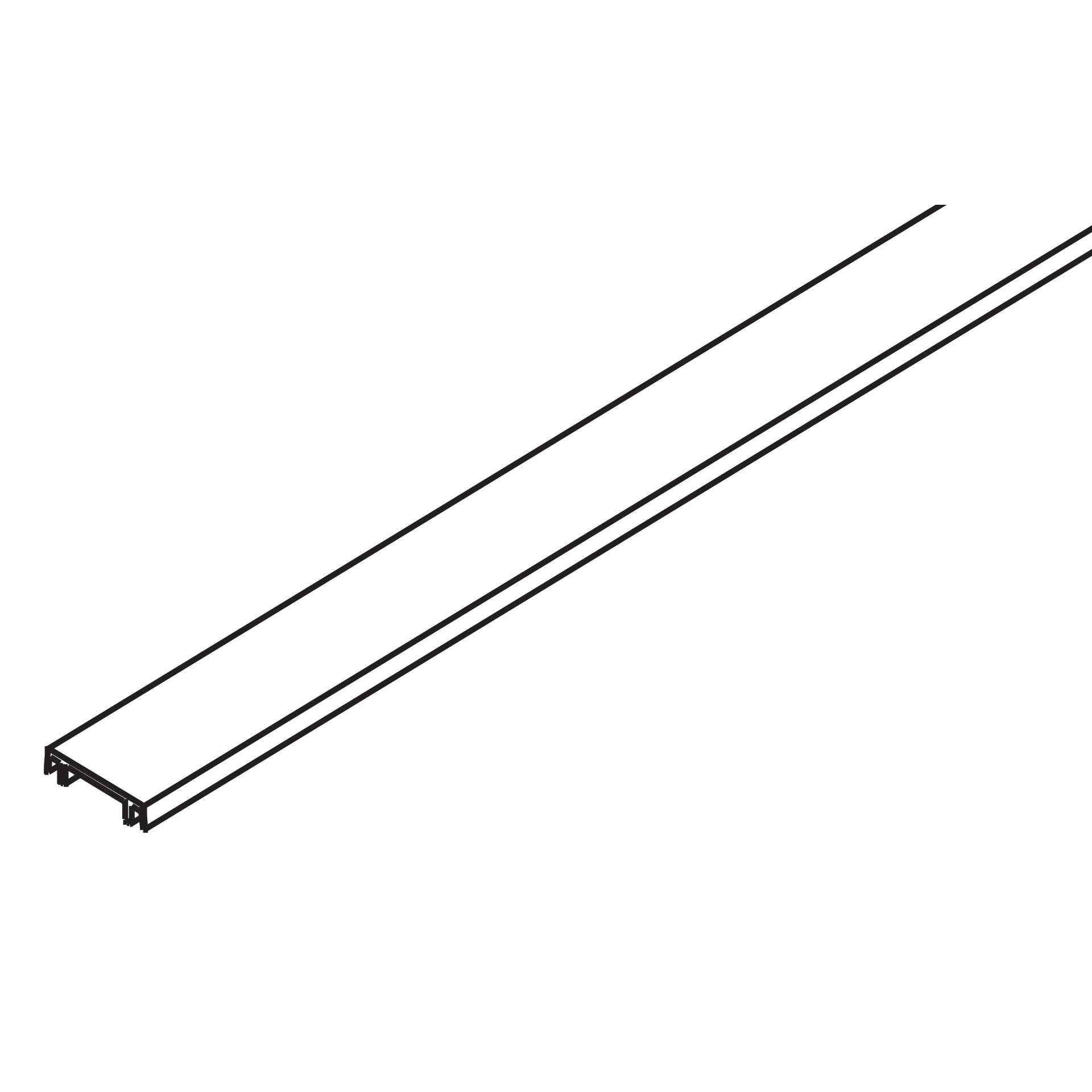 Ein langer, schmaler rechteckiger Metallstab mit einer gerillten Kante, dargestellt in einer einfachen Linienzeichnung vor einem einfarbigen Hintergrund.