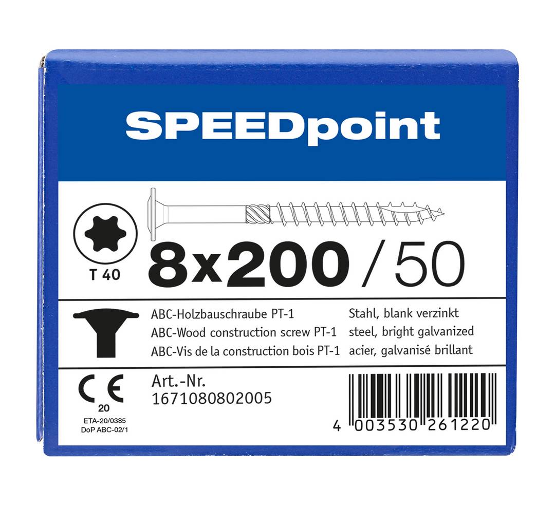 Spax Speedpoint Holzbauschraube Tellerkopf TX 8x200 Verzinkt Teilgew. Tellerkopf