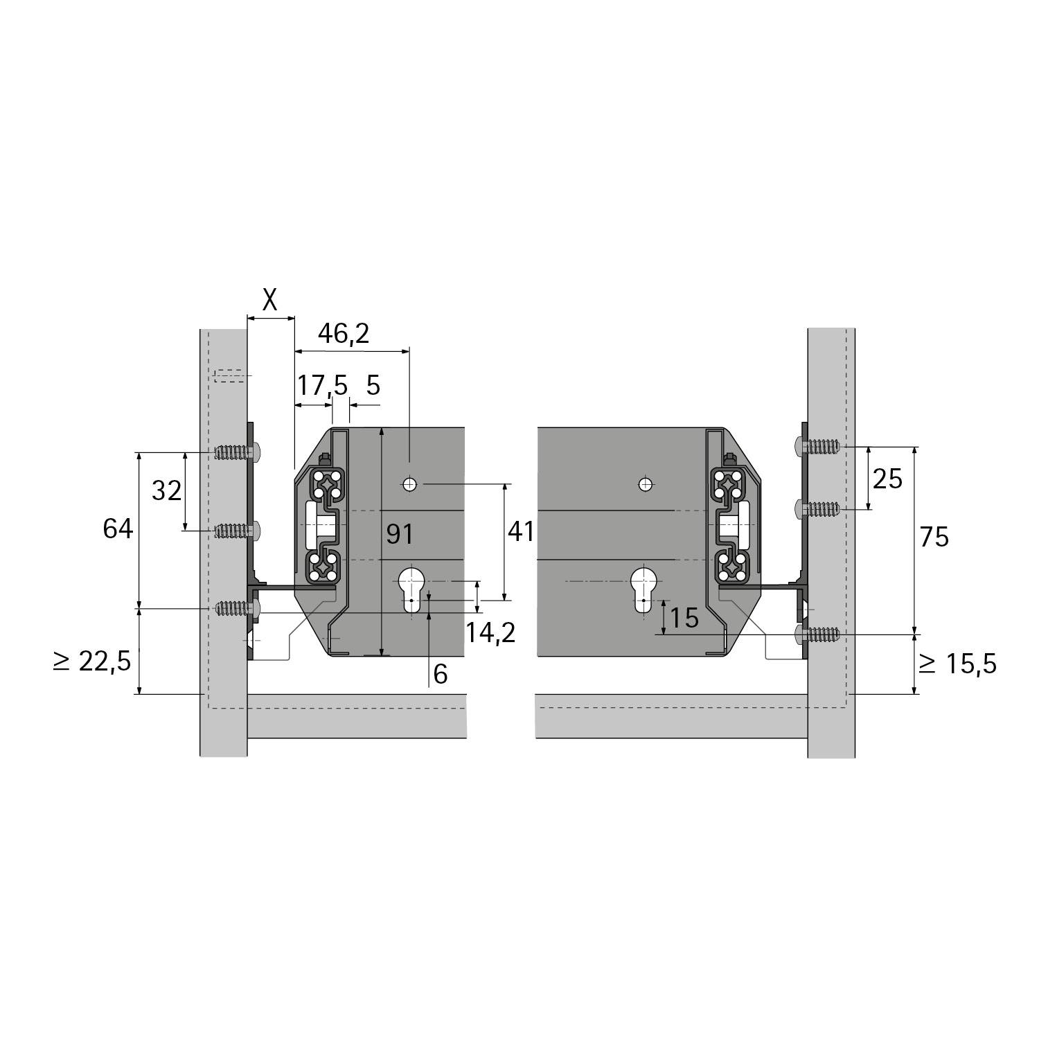 Quadro Duplex 70 für Endlosbauweise, Maß X=22 mm, Tiefe 600 mm